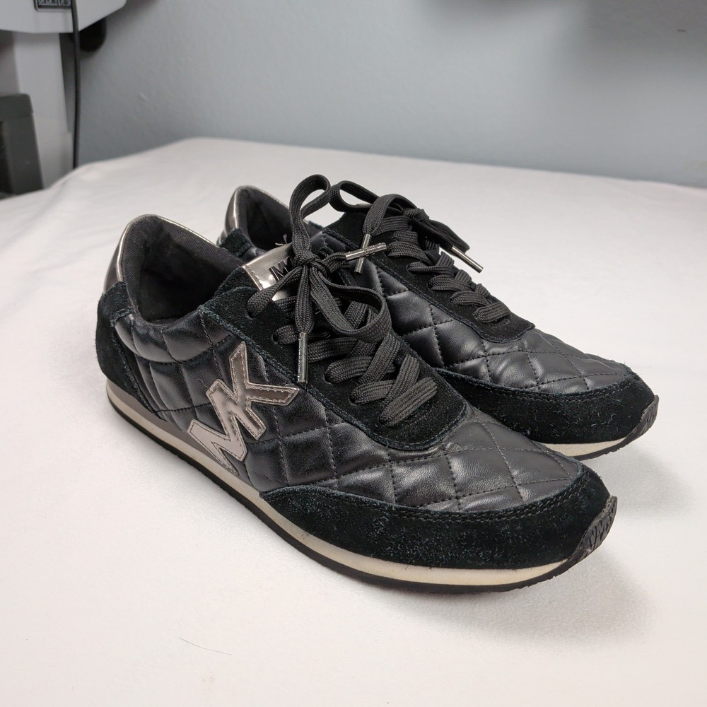 Designer Athleisure Streetwear Black Quilted Suede Low Top Sneakers 7.5M